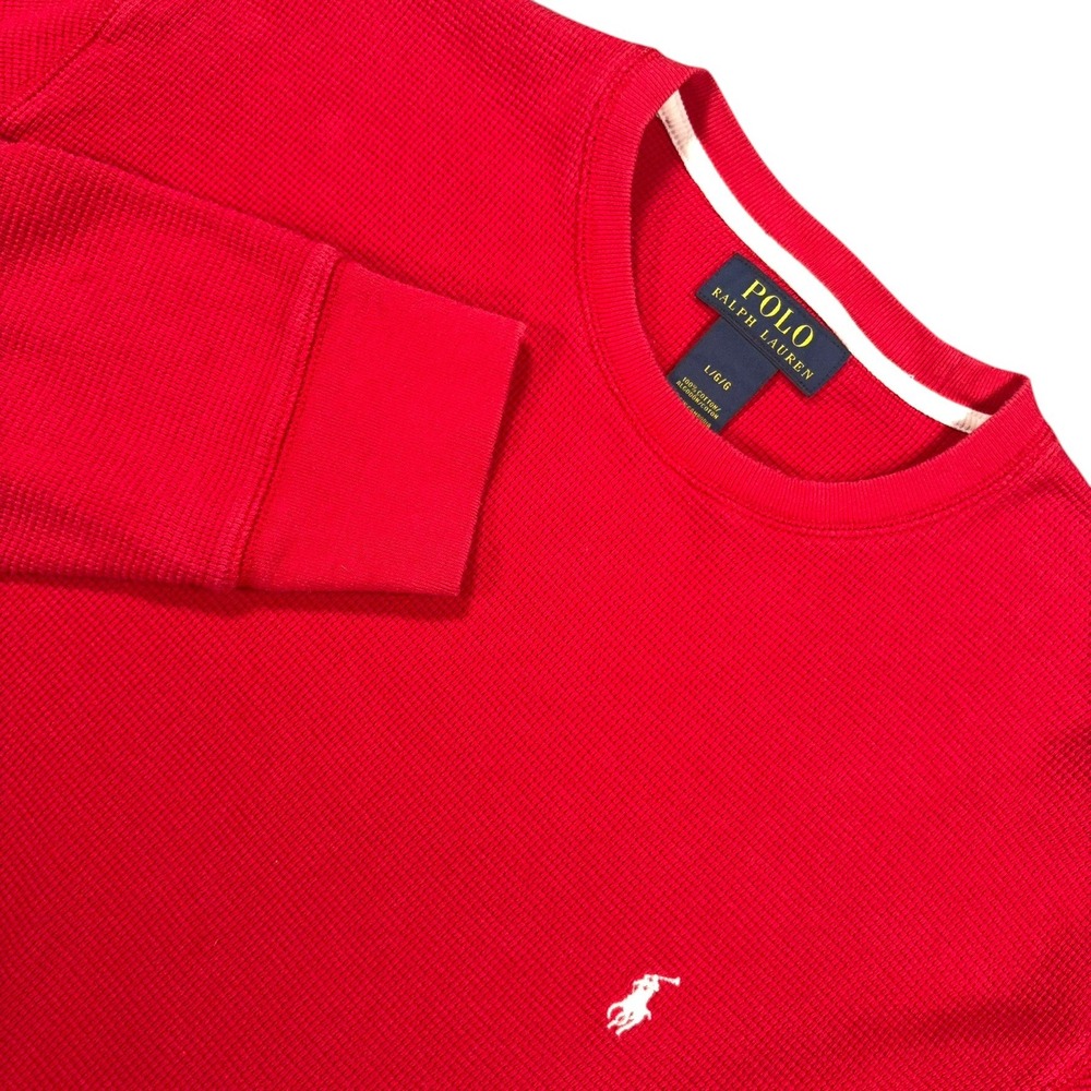 Polo Ralph Lauren Waffle Knit Thermal‎ Shirt Mens L Red Cotton Long Sleeve Pony